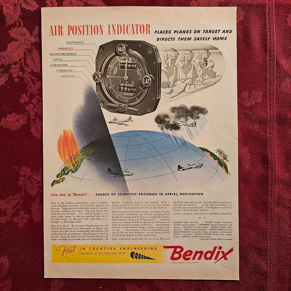 1945 Bendix Air Position Indicator WWII Aviation Navigation Ad – Life Magazine